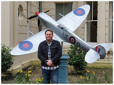 Static Spitfire aircraft replica located in Surrey
